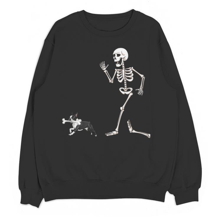 Halloween Boston Terrier And Skeleton Unisex Sweatshirt