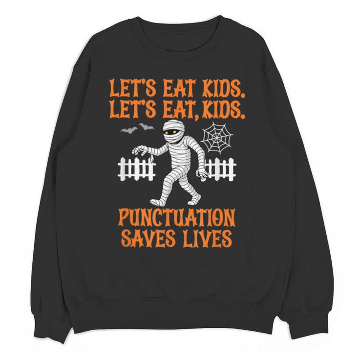 Halloween Lets Eat Kids Punctuation Teacher Unisex Sweatshirt