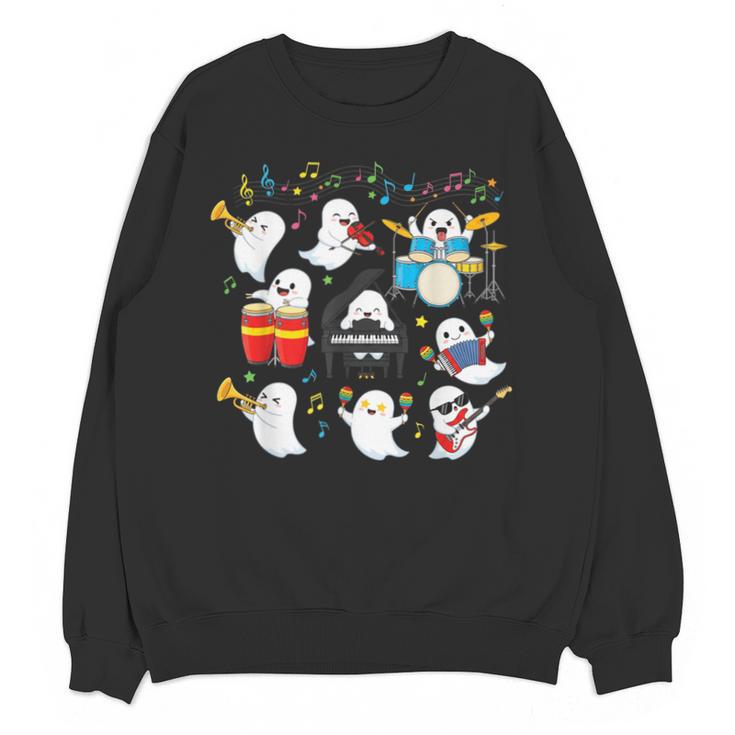 Halloween Music Teacher Ghost Playing Musical Instruments Unisex Sweatshirt