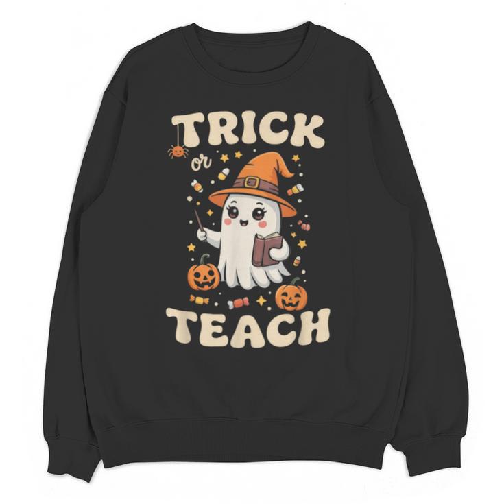 Halloween Teacher Shirts Women School Trick Or Teach Groovy Unisex Sweatshirt