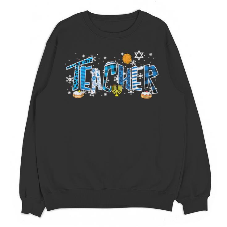 Hanukkah Leopard Plaid Teacher Chanukah Jewish Women Men Unisex Sweatshirt