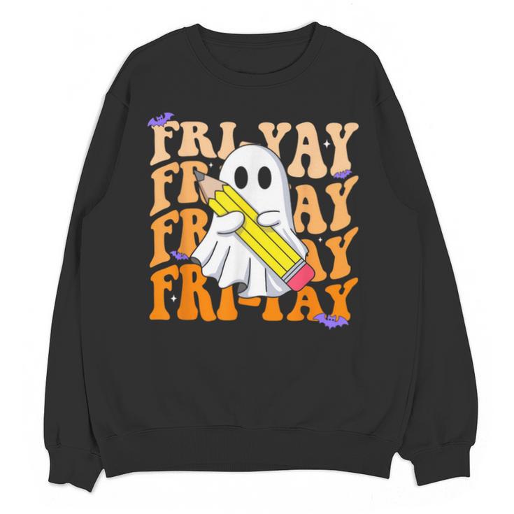 Happy Fri-Yay Friday Lovers Groovy Teacher Life Halloween Unisex Sweatshirt