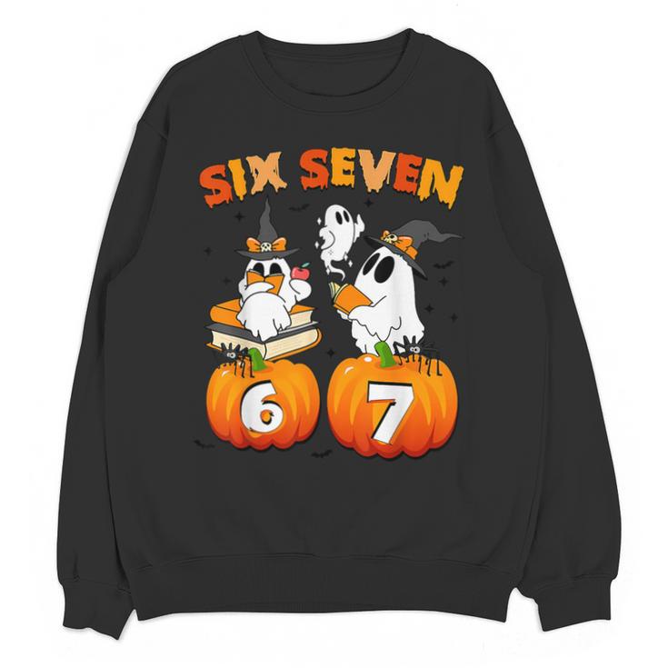 Haunted By 67 Boo Ghost Pumpkin Halloween Teacher Unisex Sweatshirt
