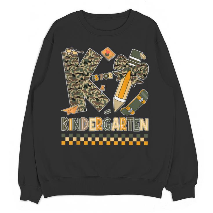 K Is For Kindergarten Teacher Coquette Bow Camo Unisex Sweatshirt
