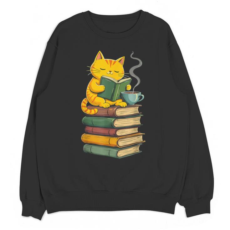 Kawaii Cats Lover Coffee Books Teacher Librarian Cat Unisex Sweatshirt