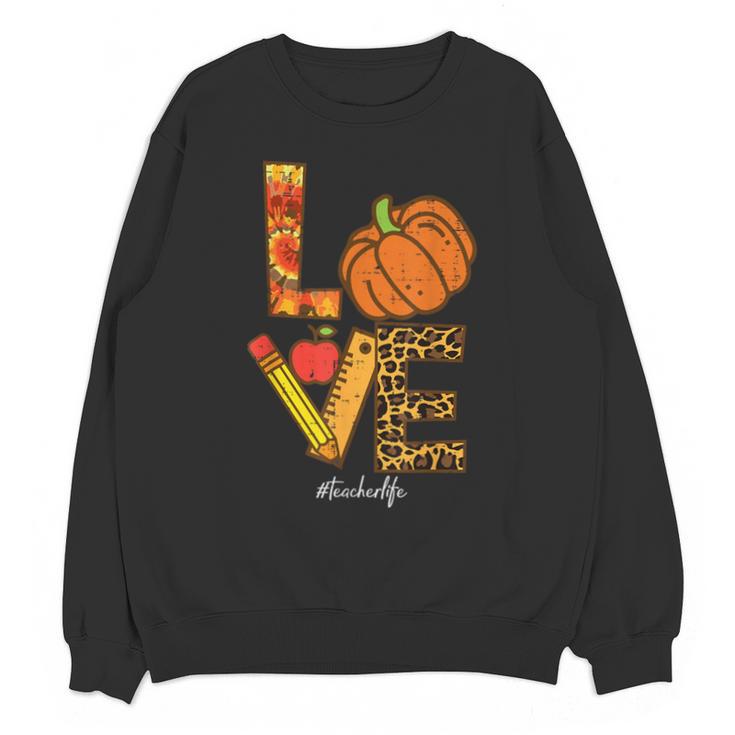 Leopard Pumpkin Love Teacher Life Thanksgiving Fall Women Unisex Sweatshirt