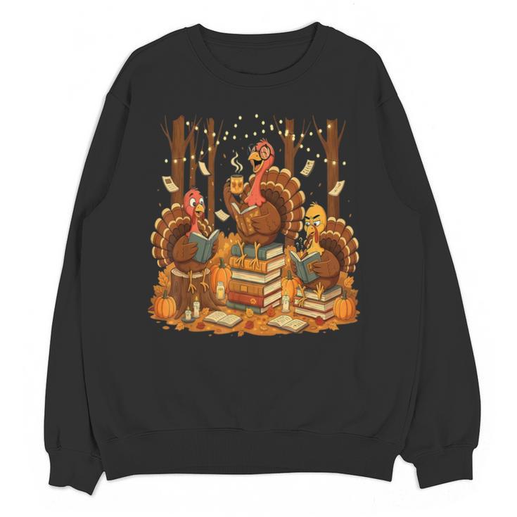Librarian Turkey Reading Book Fall Thanksgiving Teacher Unisex Sweatshirt