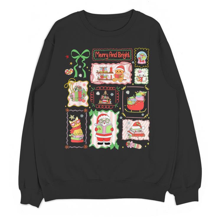 Merry And Bright Christmas Gingerbread Santa Book Teacher Unisex Sweatshirt