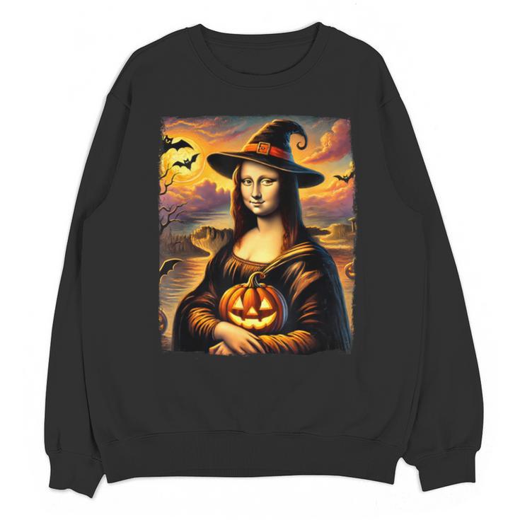 Mona Lisa Pumpkin Halloween Art Teacher Witchy Women Kids Unisex Sweatshirt