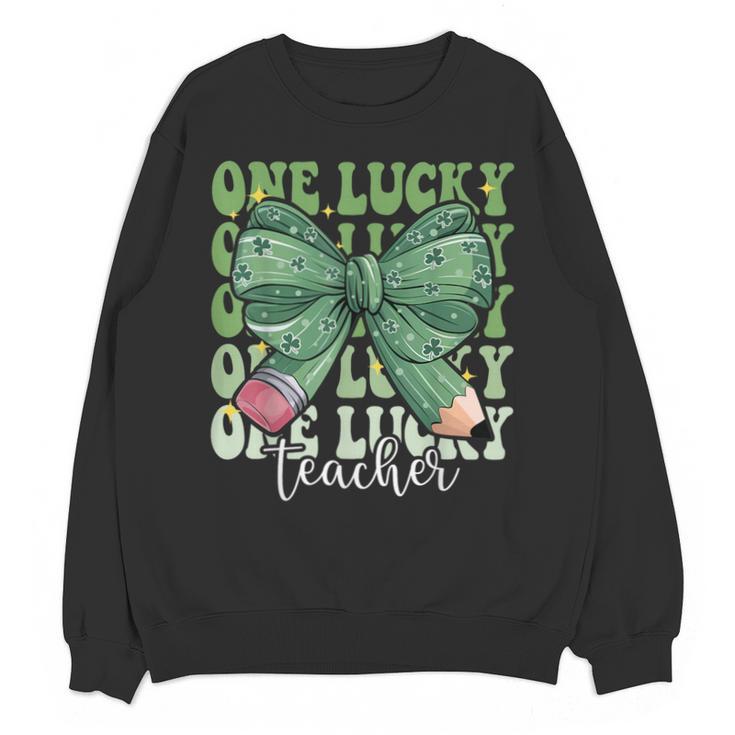 One Lucky Teacher Coquette Bow St Patricks Day Teacher Unisex Sweatshirt