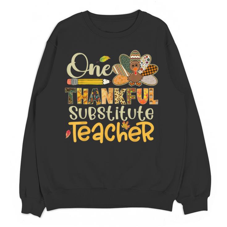 One Thankful Substitute Teacher Turkey Leopard Thanksgiving For Men Women Unisex Sweatshirt