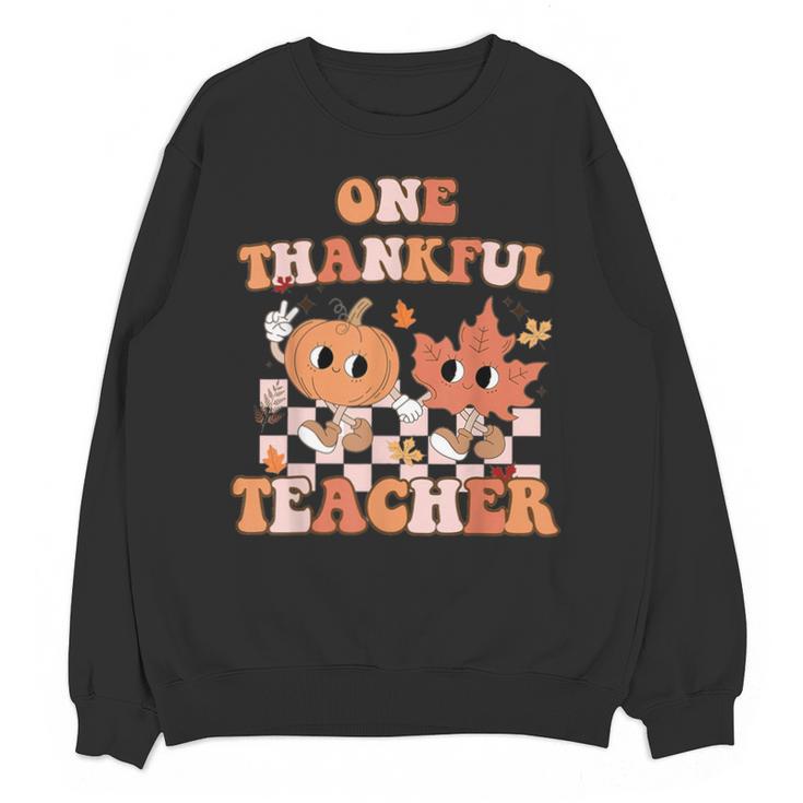 One Thankful Teacher Fall Leaves Thanksgiving Retro Unisex Sweatshirt
