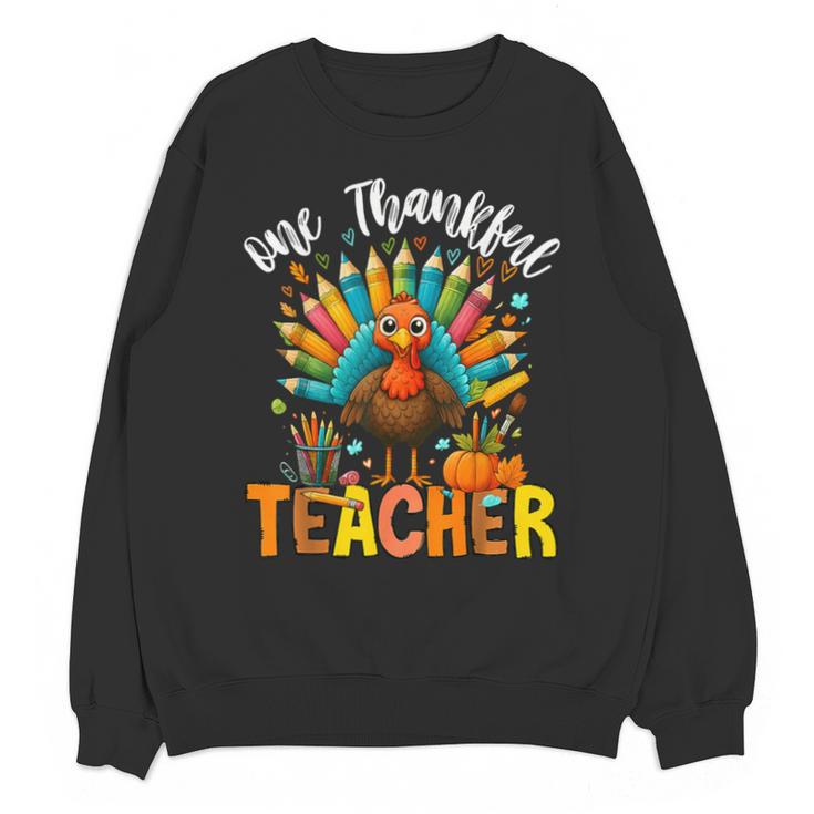 One Thankful Teacher Thanksgiving Turkey Cute Crayon Pencil Unisex Sweatshirt