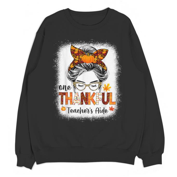 One Thankful Teacher's Aide Messy Bun Thanksgiving Fall Unisex Sweatshirt