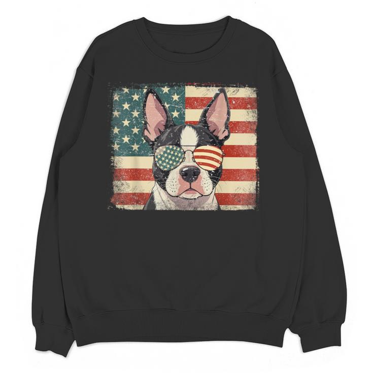 Patriotic Boston Terrier Dog Lover USA Flag 4th Of July For Men Women Kids Unisex Sweatshirt