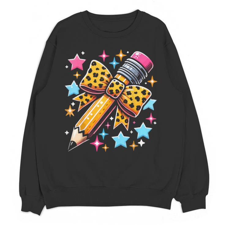Pencil Leopard Coquette Bow Teacher Life Back To School Unisex Sweatshirt