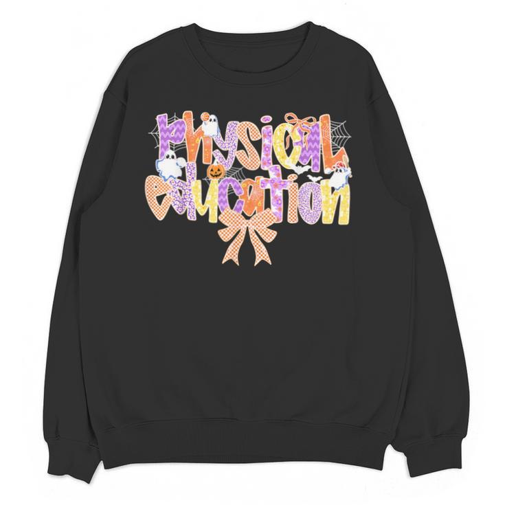Physical Education Halloween Bow Checkered Teacher Ghost PE Unisex Sweatshirt