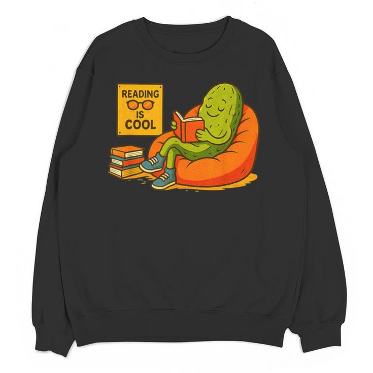 Pickle Reading Books Bookworm Teacher Librarian Kids Retro Unisex Sweatshirt