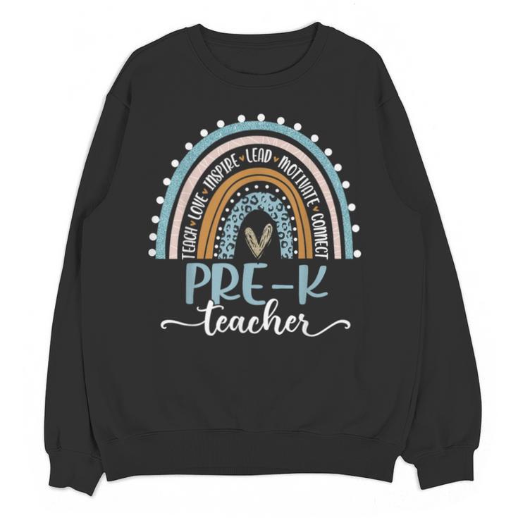 Pre-K Teacher Leopard Boho Rainbow Back To School Unisex Sweatshirt
