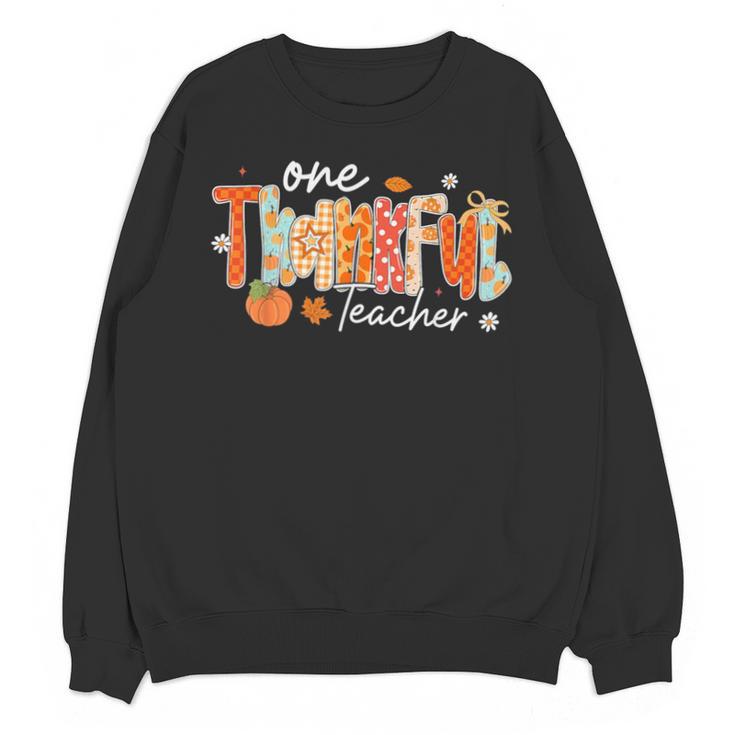 Preppy One Thankful Teacher Coquette Thanksgiving Teacher Unisex Sweatshirt