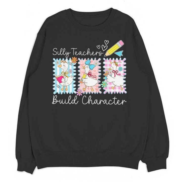 Preppy Silly Teacher Goose Build Character Back To School Unisex Sweatshirt