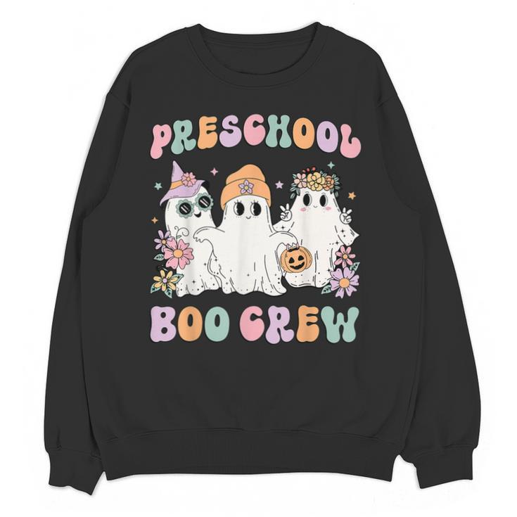 Preschool Boo Crew Groovy Halloween Floral Ghost Teacher Men Women Kids Unisex Sweatshirt