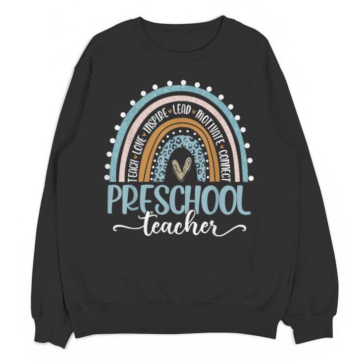 Preschool Teacher Leopard Boho Rainbow Back To School Unisex Sweatshirt