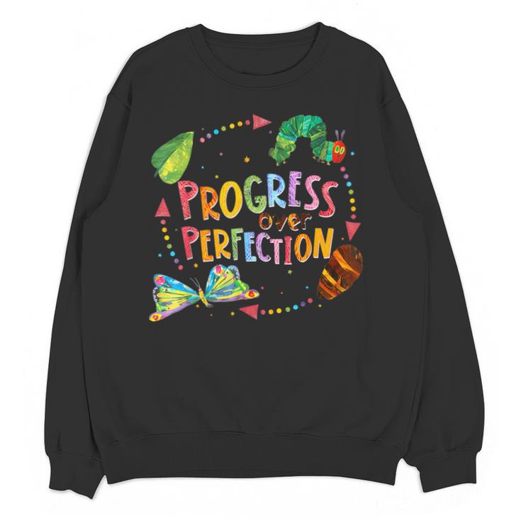 Progress Over Perfection Caterpillar Teacher Back To School Unisex Sweatshirt