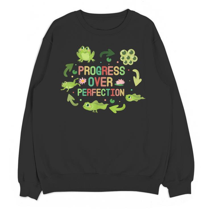 Progress Over Perfection Frog Back To School Teacher Unisex Sweatshirt