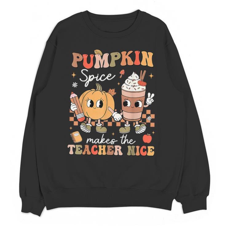 Pumpkin Spice Makes Teacher Nice Retro Fall Spooky Season Unisex Sweatshirt