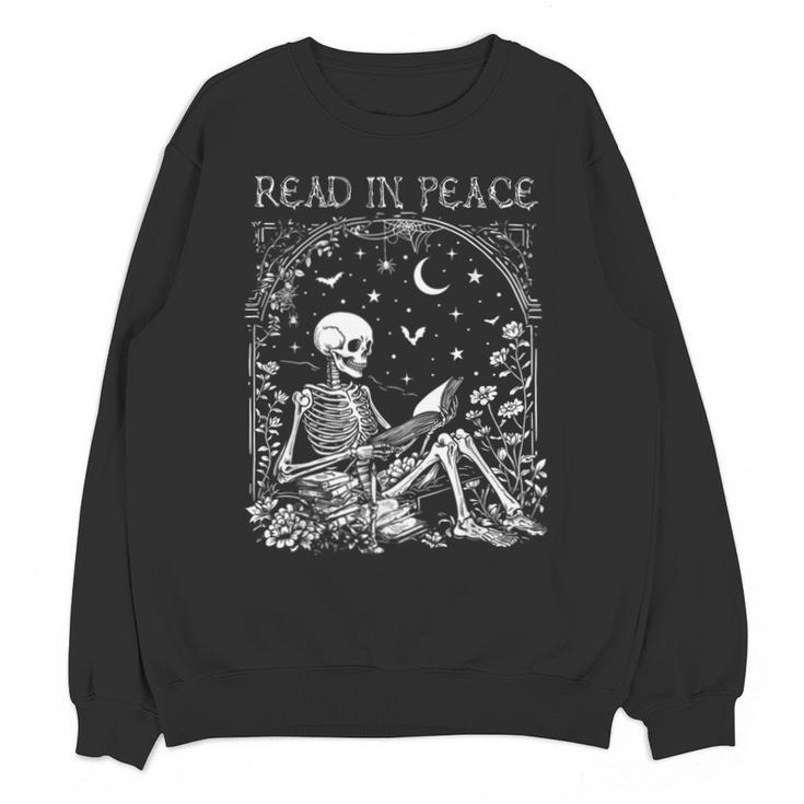 Read In Peace Skeleton Reading Teacher Spooky Halloween Unisex Sweatshirt