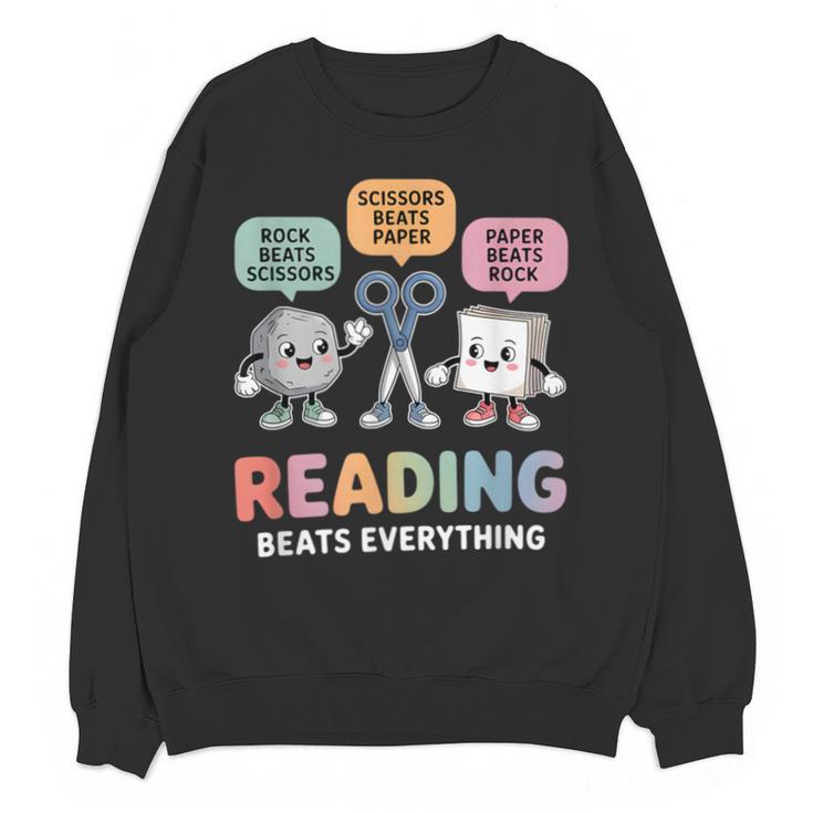 Reading Beats Everything Teacher Rock Paper Scissors Unisex Sweatshirt
