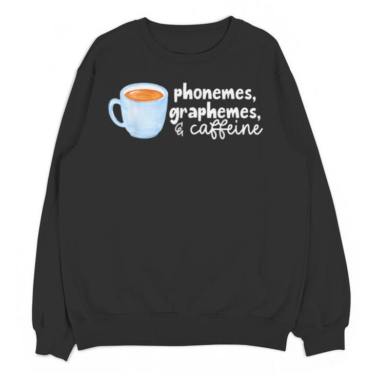 Reading Interventionist Specialist Teacher Phonemes Graphemes And Caffeine Reading Intervention -Adults Classic Fit Short Sleeve Unisex Sweatshirt