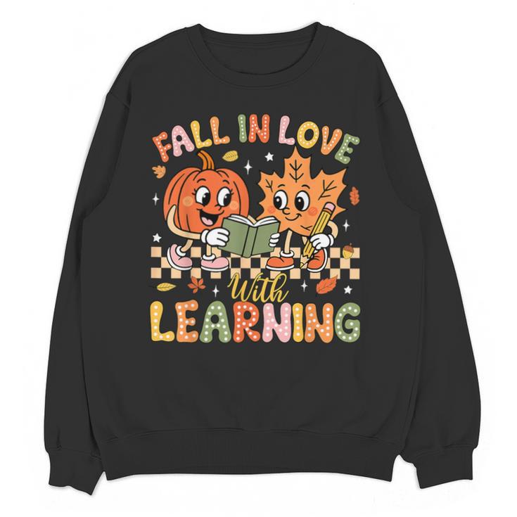 Retro Fall In Love With Learning Autumn Pumpkin Teacher Kids Unisex Sweatshirt