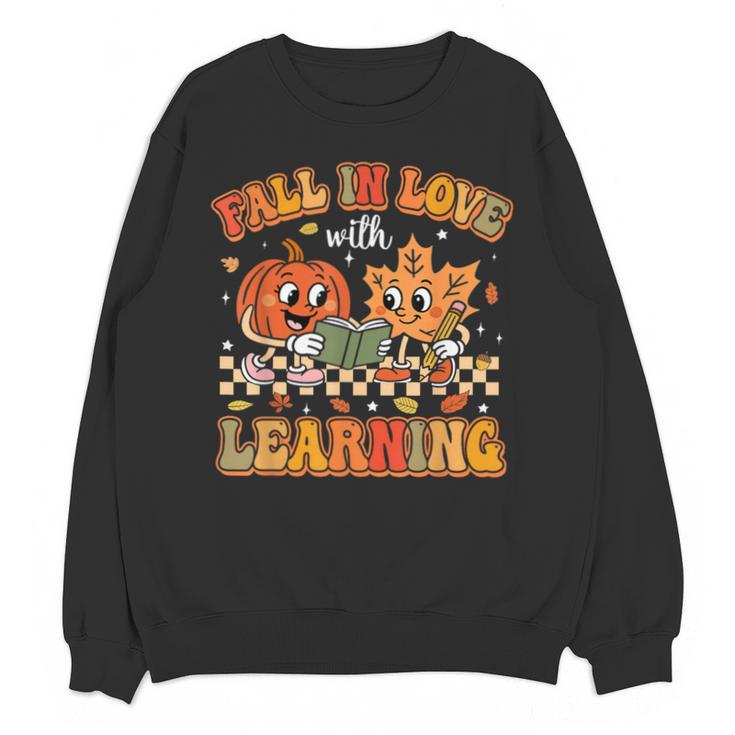 Retro Fall In Love With Learning Autumn Pumpkin Teachers Unisex Sweatshirt