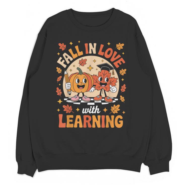 Retro Fall In Love With Learning Pumpkin Leaf Teacher Autumn Unisex Sweatshirt