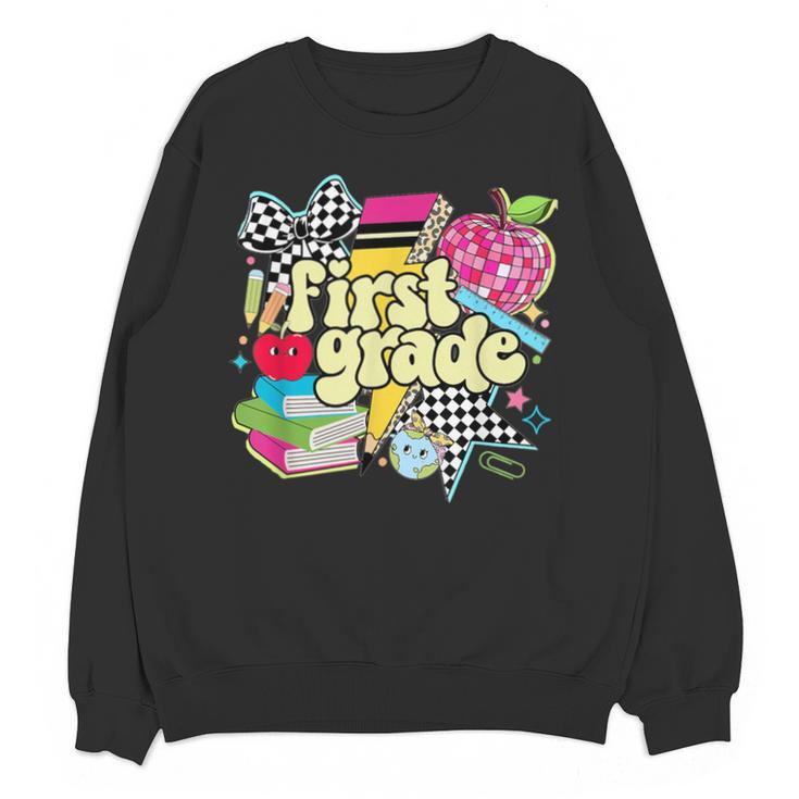 Retro First Grade Teacher Disco Ball Coquette Back To School Unisex Sweatshirt