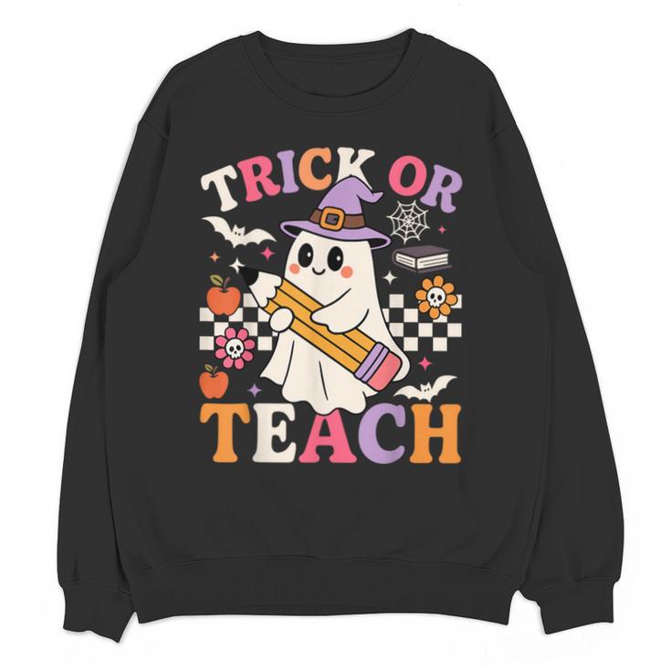 Retro Floral Ghost Trick Or Teach Groovy Teacher Halloween Unisex Sweatshirt