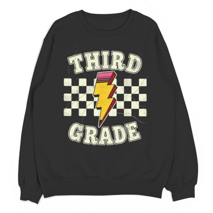 Retro Third Grade Teacher Lightning Bolt Pencil Teacher Kids Unisex Sweatshirt