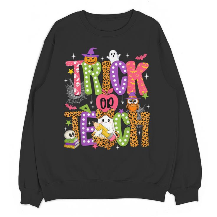 Retro Trick Or Teach Leopard Ghost Halloween Spooky Teacher Unisex Sweatshirt