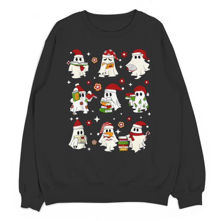 Santa Ghost Reading Books Christmas Library Teacher Unisex Sweatshirt