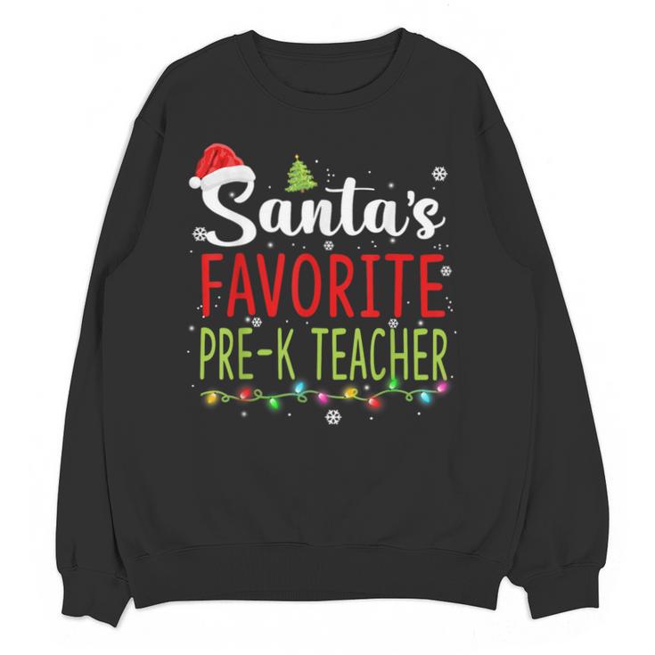 Santa's Favorite Pre-K Teacher Christmas Santa Hat Lights For Men Women Kids Unisex Sweatshirt