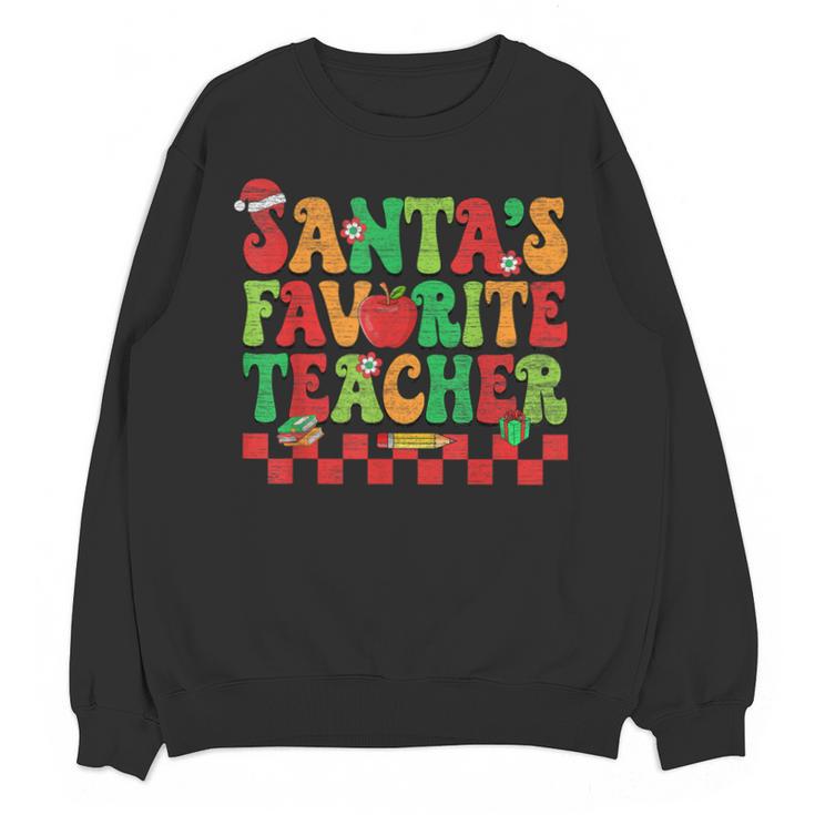 Santas Favorite Teacher Retro Groovy Christmas Xmas Women Unisex Sweatshirt