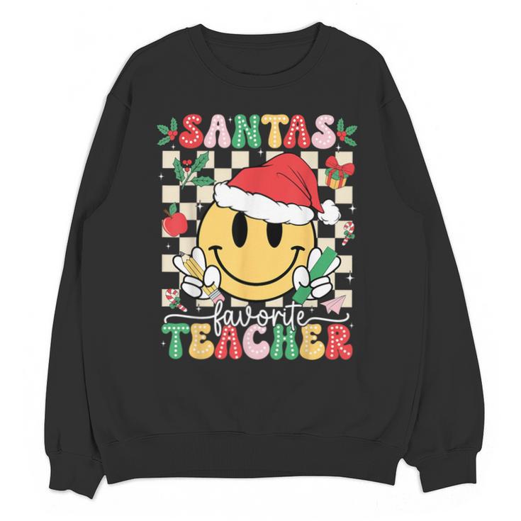 Santas Favorite Teacher Retro Groovy Smile Face Christmas Unisex Sweatshirt