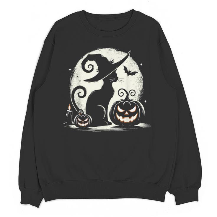 Scary Halloween Cat Costume Retro Cat Moon For Men Women Kids Unisex Sweatshirt