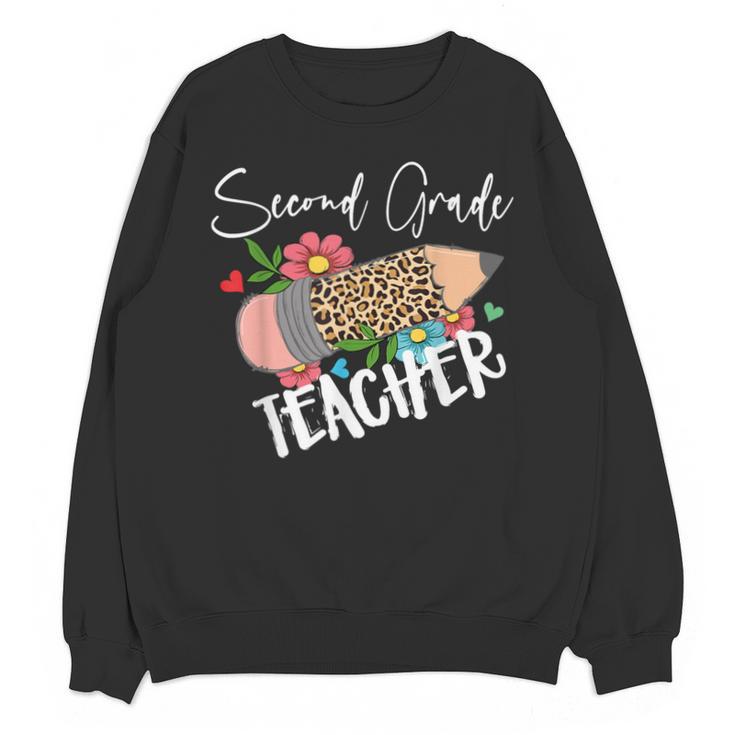 Second Grade Teacher Leopard Pencil 2nd Grade Women Teacher Unisex Sweatshirt