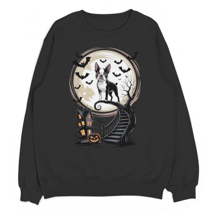 Spooky Halloween Moon Boston Terrier Boston Bull Bostie Unisex Sweatshirt