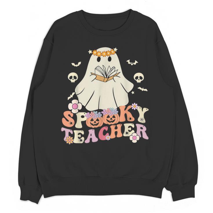 Spooky Teacher Groovy Retro Ghost Teacher Halloween 2023 For Men Women Kids Unisex Sweatshirt