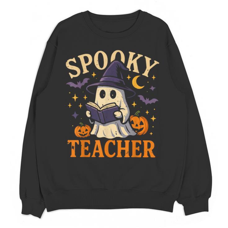 Spooky Teacher Halloween Cute Ghost Pumpkin Reading Women Unisex Sweatshirt