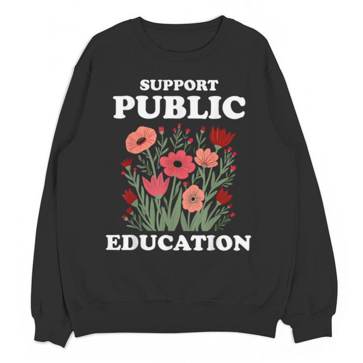 Support Public Education Cute Floral Teacher Red For Ed Unisex Sweatshirt